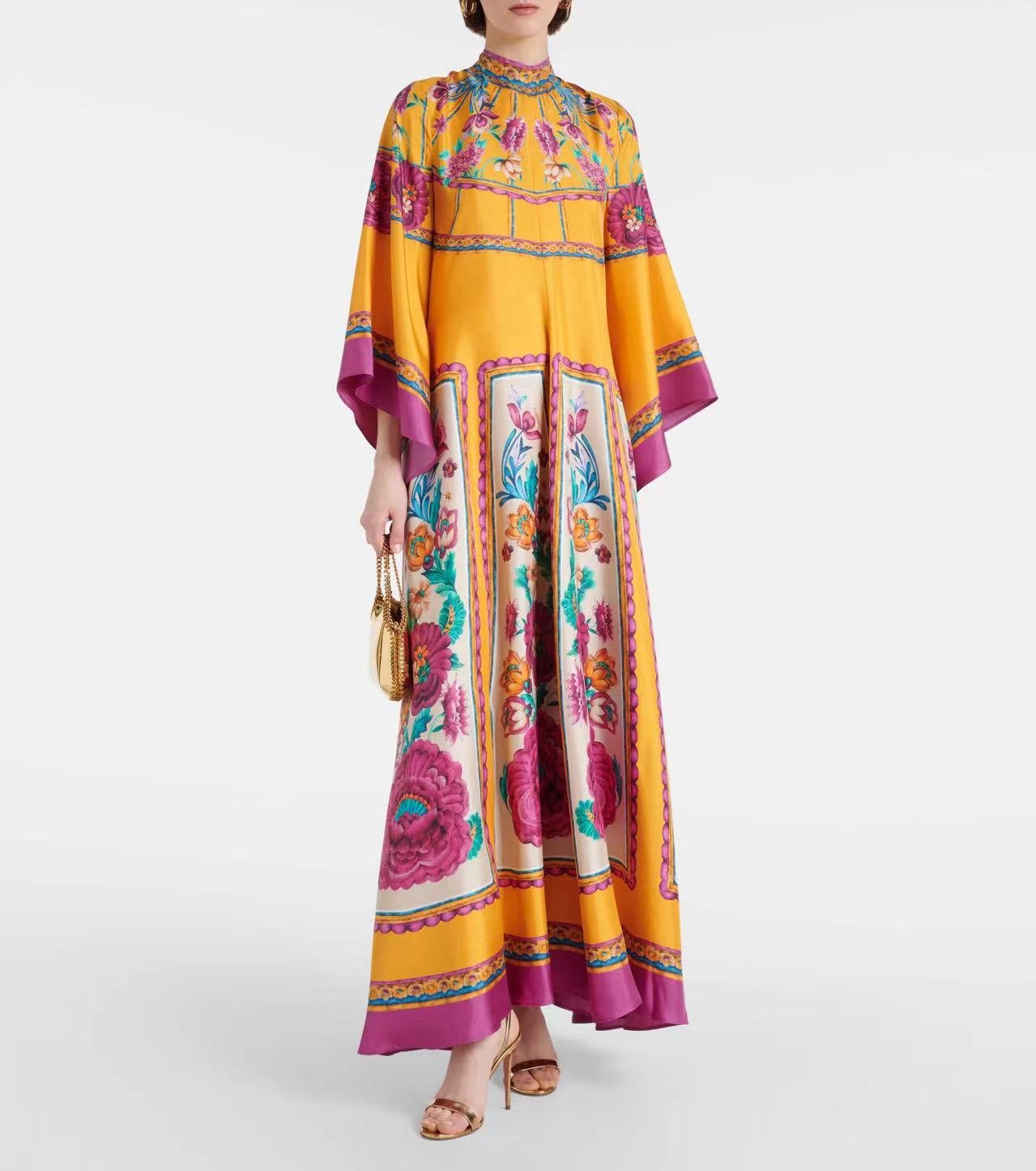 FABIOLA™ | VIBRANT FLORAL HIGH-NECK MAXI DRESS