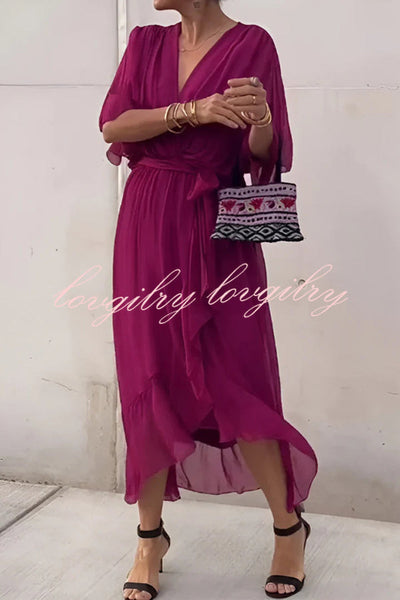 VIVIAN – ELEGANT V-NECK BAT SLEEVE MIDI DRESS 💙✨