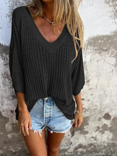 EMMA - V-neck Hollow Knitted Top