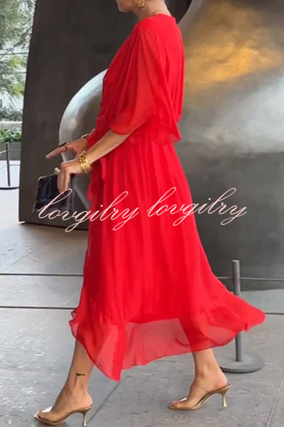 VIVIAN – ELEGANT V-NECK BAT SLEEVE MIDI DRESS 💙✨
