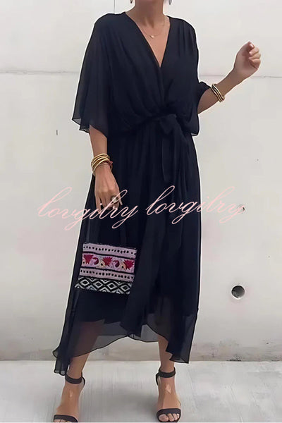 VIVIAN – ELEGANT V-NECK BAT SLEEVE MIDI DRESS 💙✨