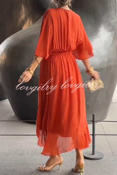 VIVIAN – ELEGANT V-NECK BAT SLEEVE MIDI DRESS 💙✨