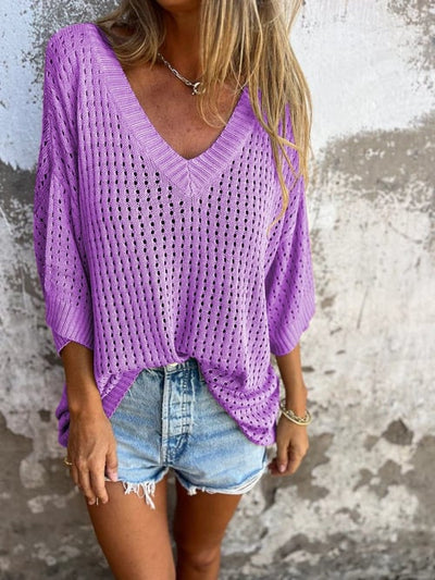 EMMA - V-neck Hollow Knitted Top