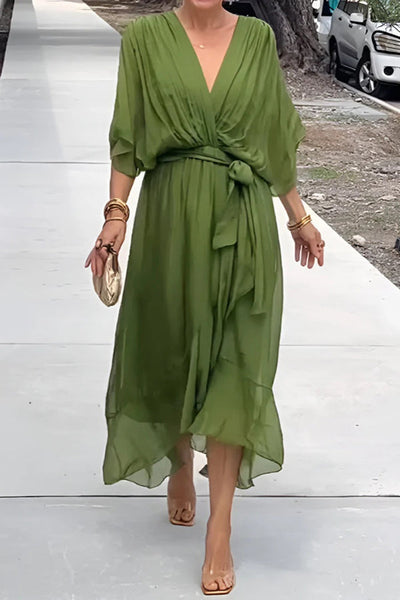 VIVIAN – ELEGANT V-NECK BAT SLEEVE MIDI DRESS 💙✨