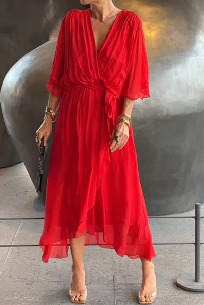 VIVIAN – ELEGANT V-NECK BAT SLEEVE MIDI DRESS 💙✨