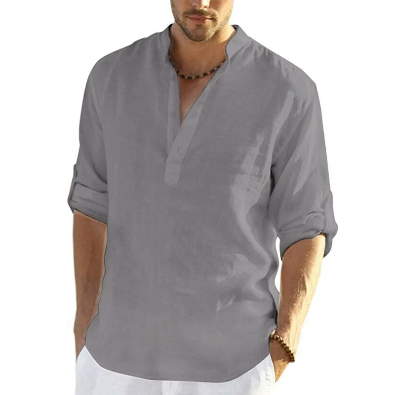 Relaxed Linen Shirt for Men | Long Roll-Up Sleeves
