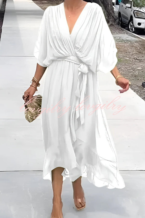 VIVIAN – ELEGANT V-NECK BAT SLEEVE MIDI DRESS 💙✨