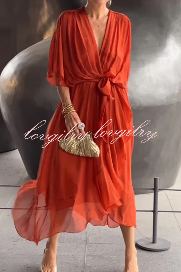 VIVIAN – ELEGANT V-NECK BAT SLEEVE MIDI DRESS 💙✨