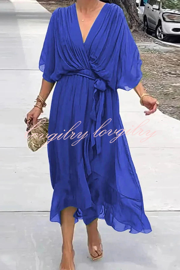 VIVIAN – ELEGANT V-NECK BAT SLEEVE MIDI DRESS 💙✨
