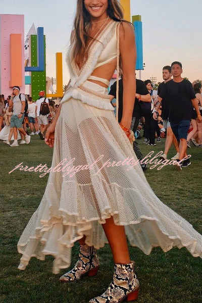 ELISE – BOHO LACE LAYERED MIDI DRESS 🤍✨