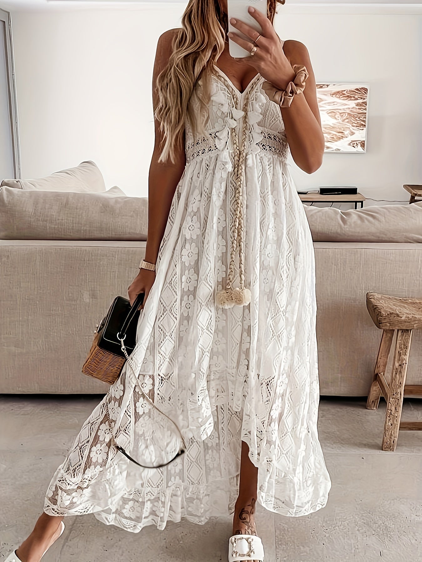 EMMA – LUXE LACE FLOWY MIDI DRESS 🤍✨