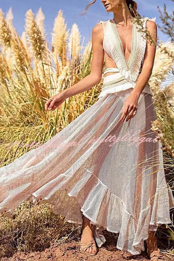 ELISE – BOHO LACE LAYERED MIDI DRESS 🤍✨