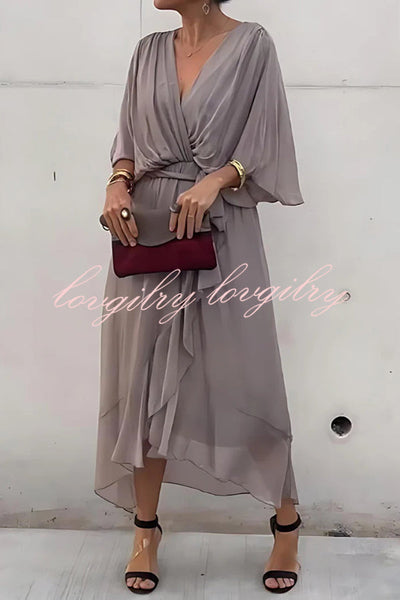 VIVIAN – ELEGANT V-NECK BAT SLEEVE MIDI DRESS 💙✨